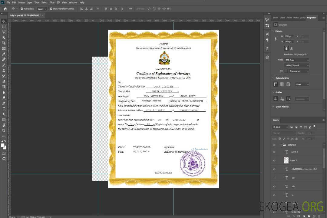 Modèle Word et PDF de certificat de mariage du Honduras template